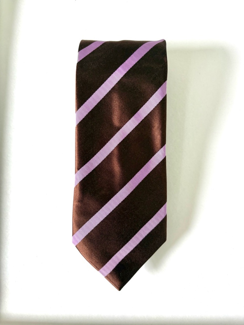 Tumi Brown Tie with Lavender Diagonal Stripes